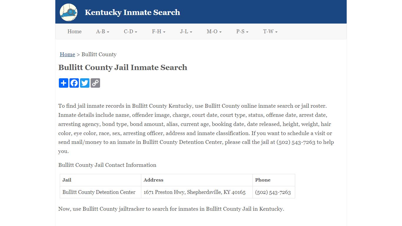 Bullitt County Jail Inmate Search